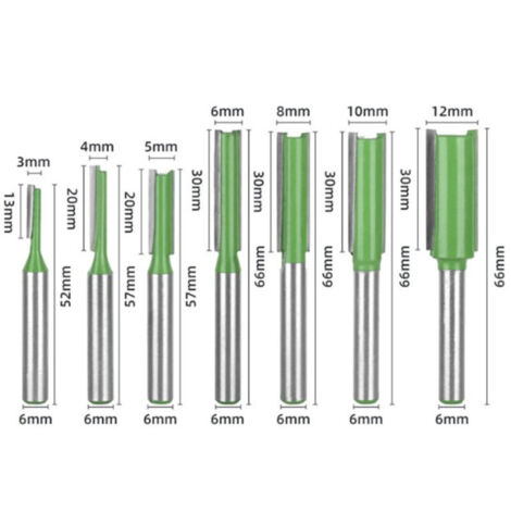 Fraises droites pour le travail du bois, tige de 6mm, 3, 4, 5, 6, 8, 10, 12mm, outils pour le travail du bois en carbure, 7 pièces