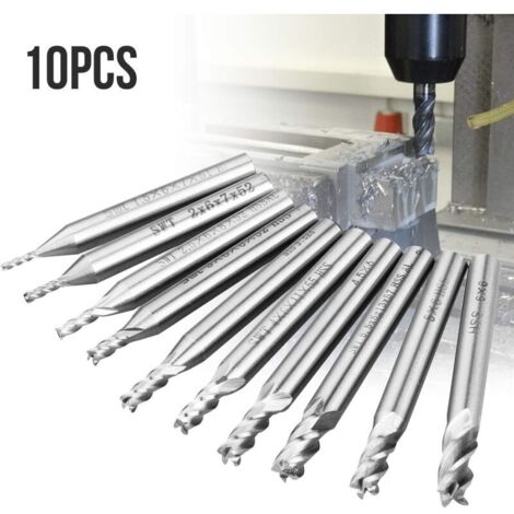 Fraises en Bout, 1.5 à 6 mm Ensemble de Forets à Tige Droite HSS CNC 4 Flûte Fin Moulin de Coupe, Ensemble d'outils pour Bois, Aluminium, Acier et Titane, 10 PCS