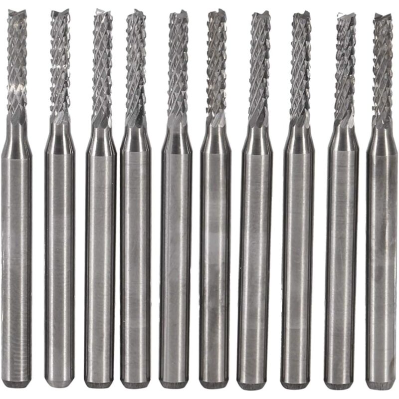 Fraises en bout CNC Router Bits - 10pcs 2mm Fraise en bout en carbure cémenté Kit de mèches de gravure Outil de fraisage à queue droite Foret de