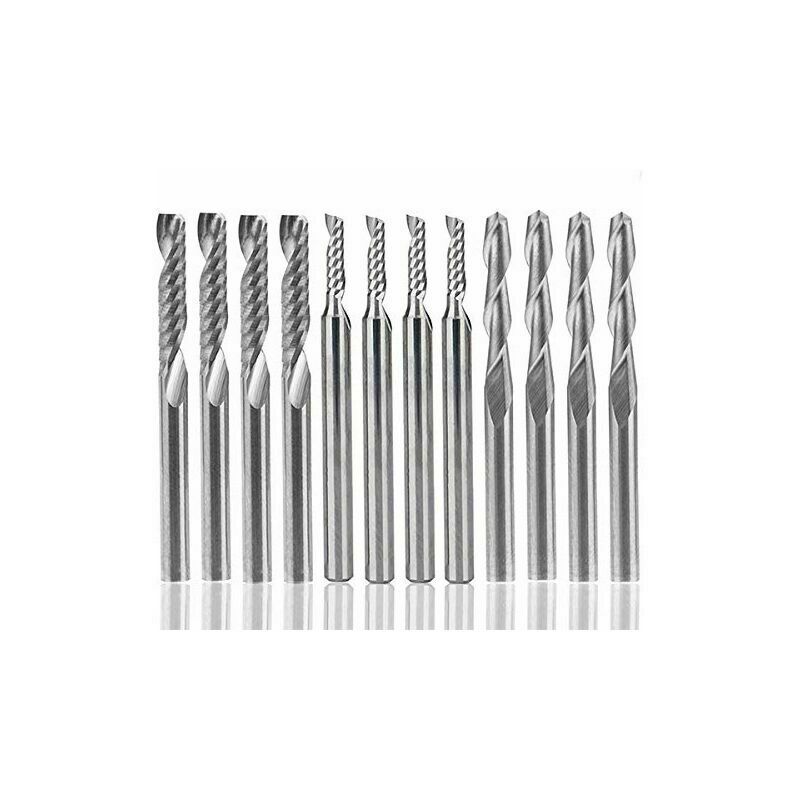 Lucky-88 - Couteaux à rainurer 12 fraises en carbure de tungstène, 4 fraises 1/8 pour fraises + 8 fraises en bout à un seul tranchant (2 types)