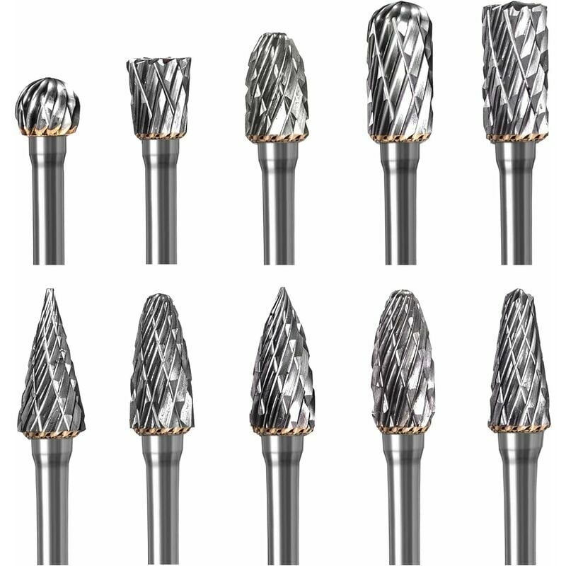 Ensoleille - Fraises Rotatives Double Coupe Carbure Broyage de Bois Gravure Embouts de Fraisage de Tungstène avec 3mm Tige Pour Sculpture Sur Métal