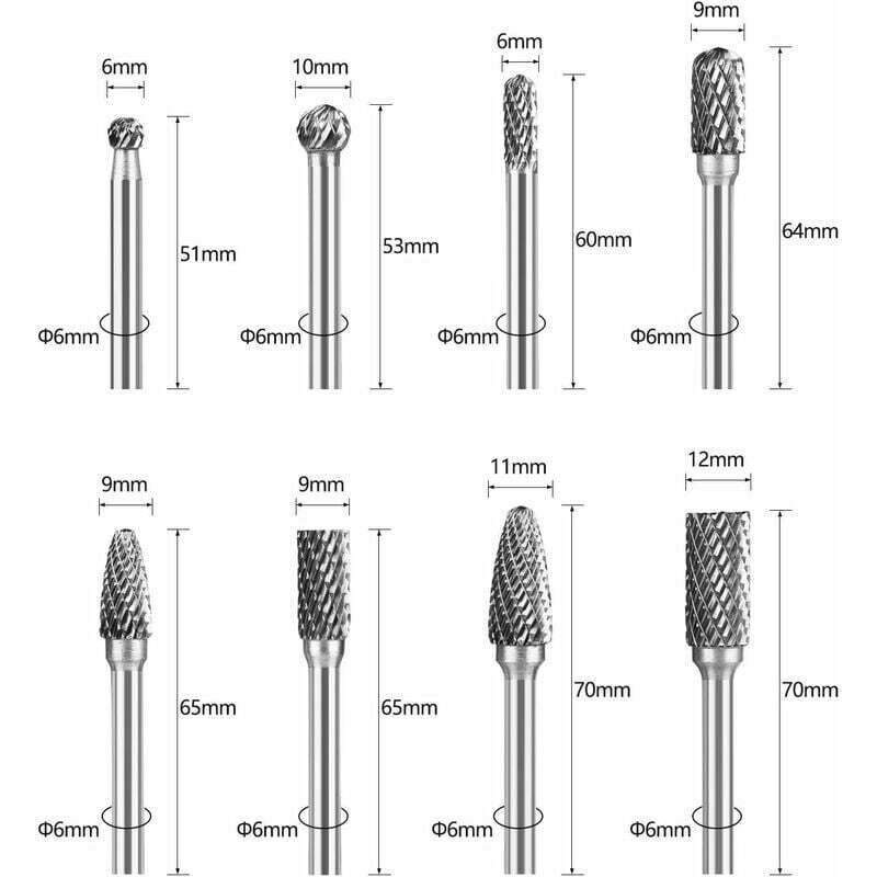 Alovez - Fraises Rotatives en Carbure - Double Coupe de Tungstène, 8 Pièces