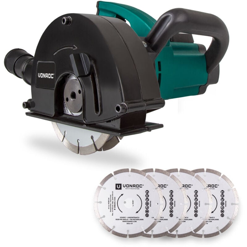 Vonroc - Rainureuse 1700W - 150 mm, 6 Disques Diamant - Poignée Souple, Conduits d'Eau - S2WC501AC