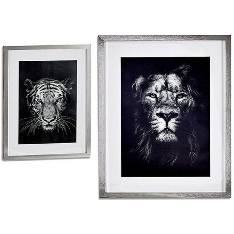Frame - Lion - Tiger - 43 x 53 cm - Silver glass - Chic elegance