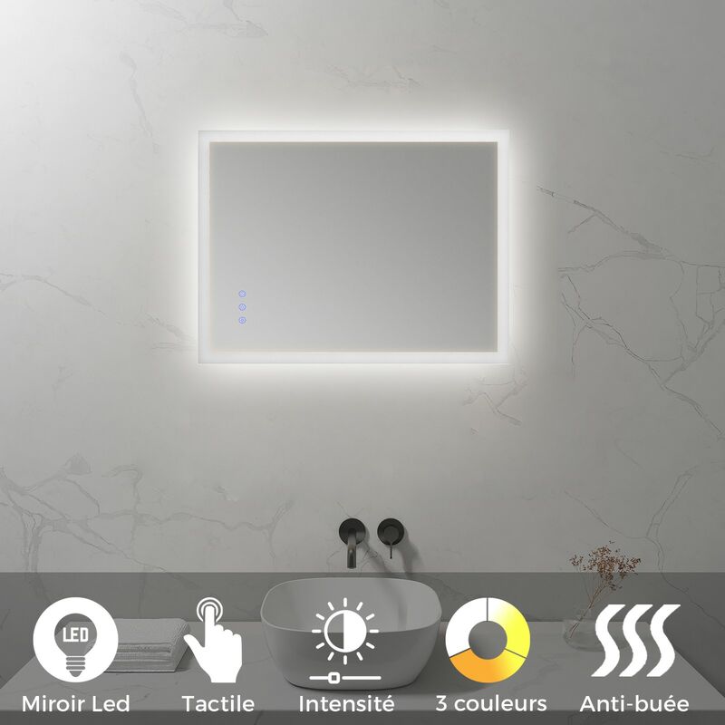 Frame Miroir led salle de bain 50 x 70 cm réversible, anti-buée + éclairage et intensité réglables