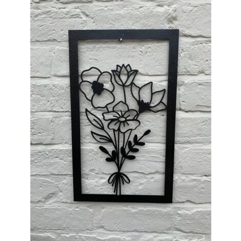 Framed Bouquet Garden Wall Art - W30 x H50 cm - Black