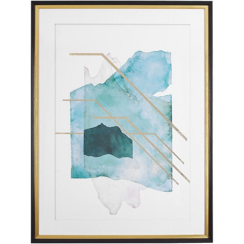 Beliani - Framed Wall Art Print Blue and Gold Watercolour Effect 60 x 80 cm Touba