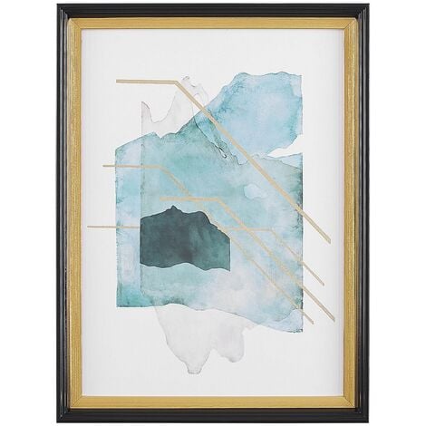 Framed Wall Art Print Blue and Gold Watercolour Effect 30 x 40 cm Touba