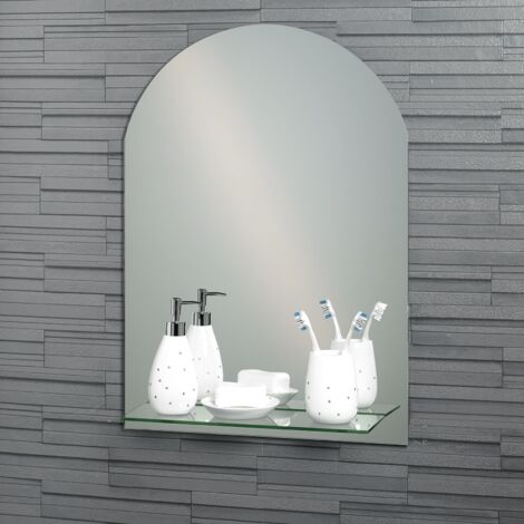 Frameless Arched Greenwich Bathroom Mirror with In-Built Vanity Shelf 70x50cm - Mirror