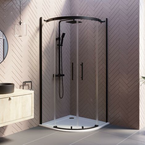 Frameless Quadrant Shower Enclosure 8mm Glass Black Bathroom Small Corner 900mm