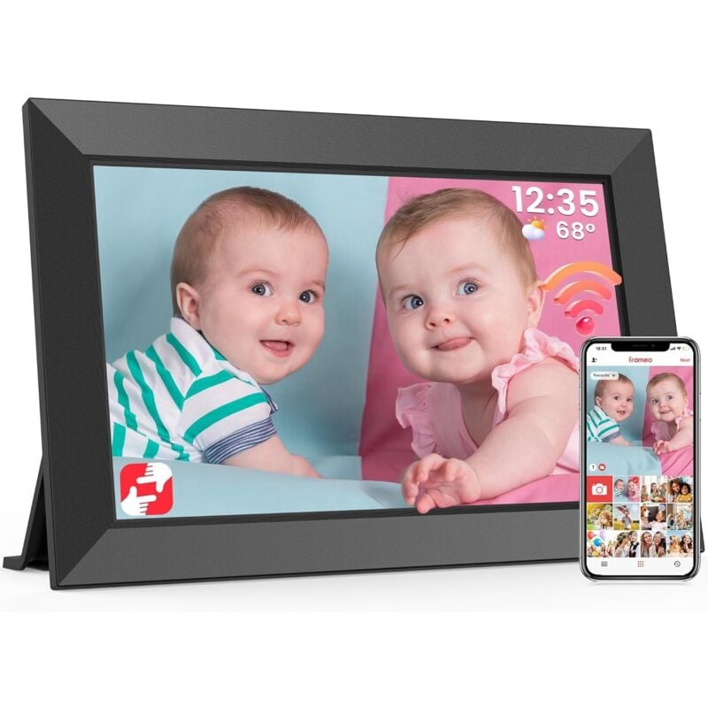 Frameo Cadre Photo Numérique WiFi 10,1 Pouces avec Mémoire Intégrée de 32 Go, pour Partager Photos et Vidéos, Montage Mural