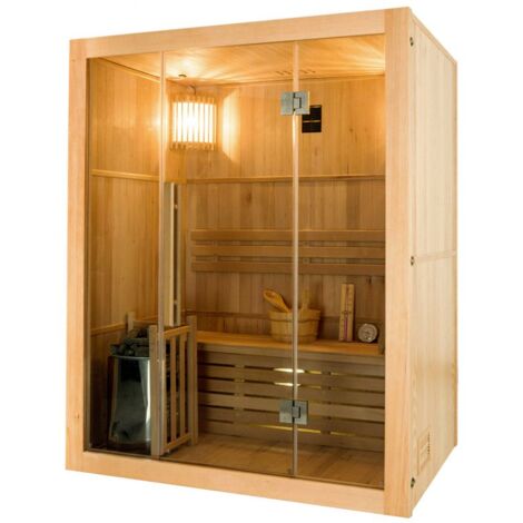 France Sauna – Sauna traditionnel vapeur 3 places – Poêle électrique Harvia 3,5Kw – Cabine en épicéa canadien – Préchauffage rapide 20mn
