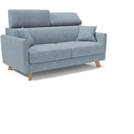 Francy Canapé convertible avec têtières réglables en tissu T17 160 cm (mat. 120x197) Bleu Pastel