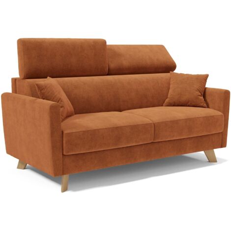 Francy Schlafsofa mit verstellbaren Kopfstützen aus abwaschbarem Stoff T17 160 cm (mat. 120x197) Orange