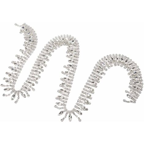 Frange Décorative avec Pampilles et Strass Blanc Argenté 1 mètre - Élégance pour Rideaux, Coussins, Décoration Maison