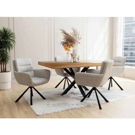 S-STYLE MÖBEL Frank - Polsterstuhl mit 180° Drehfunktion und Nivellierung aus Hellgrau Cord-Stoff