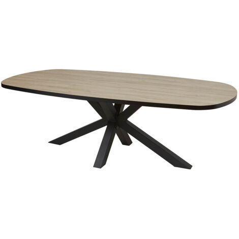 FRANK - Table Ovale 200cm Aspect Bois Piètement Etoile Métal Noir