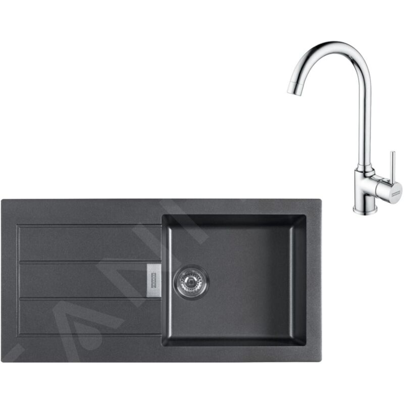 Colonnes - Ensemble de cuisine T108, évier en tectonite S2D 611-100 et mitigeur fp 9000.31, noir / chrome 143.0675.739 - Franke