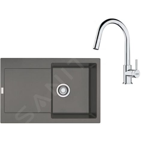 Franke Colonnes - Set de cuisine G258ŠK, évier en fragranit MRG 611+ robinet  FS 3229.031, gris pierre / chrome 114.0700.719