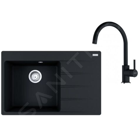 Franke Colonnes - Set de cuisine G272O, évier en fragranit CNG 611-78 TL/2  + robinet FC 6018.071, onyx 114.0700.779