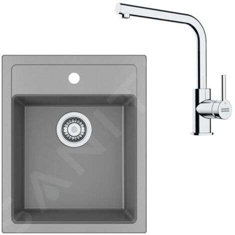 Franke Colonnes - Set de cuisine T113Š, évier en tectonite SID 610-40 + robinet FN 3230.031, gris / chrome 143.0687.333