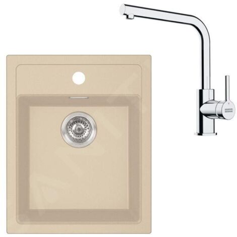 Franke Colonnes - Set de cuisine T113BE, évier en tectonite SID 610-40 + robinet FN 3230.031, beige / chrome 143.0687.383