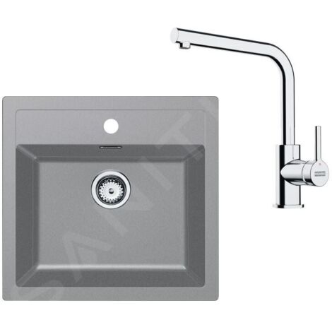 Franke Colonnes - Set de cuisine T114Š, évier en tectonite SID 610 et robinet FN 3230.031, gris / chrome 143.0687.360