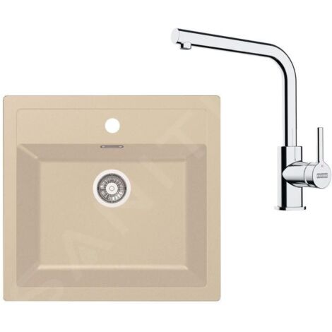 Franke Colonnes - Set de cuisine T114BE, évier en tectonite SID 610 + robinet FN 3230.031, beige / chrome 143.0687.389
