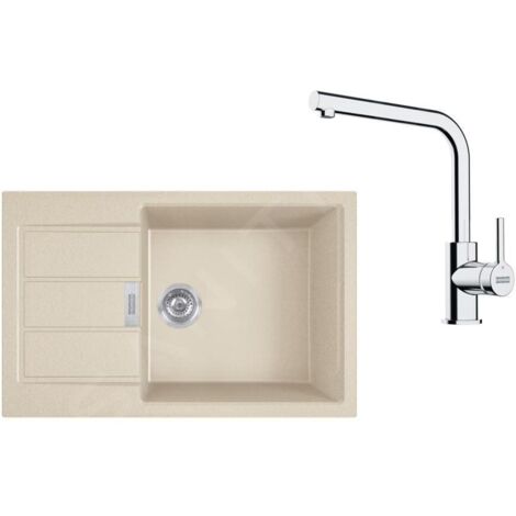 Franke Colonnes - Set de cuisine T116BE, évier en tectonite S2D 611-78 XL et robinet FN 3230.031, beige / chrome 143.0687.401