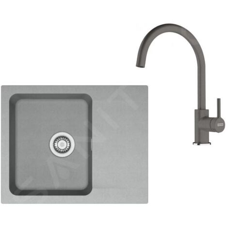 Franke Colonnes - Set de cuisine T118Š, évier en tectonite OID 611-62 + robinet FN 6018.084, gris / gris pierre 143.0687.373