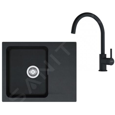Franke Colonnes - Set de cuisine T118Č, évier en tectonite OID 611-62 + robinet FP 6018.901, noir / noir mat 143.0687.311