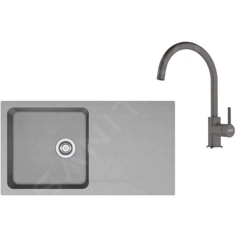Colonnes - Set de cuisine T120Š, évier en tectonite oid 611+ robinet fn 6018.084, gris / gris pierre 143.0687.379 - Franke