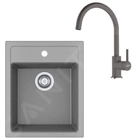 Franke Colonnes - Set de cuisine T121Š, évier en tectonite SID 610-40 + robinet FN 6018.084, gris / gris pierre 143.0687.385