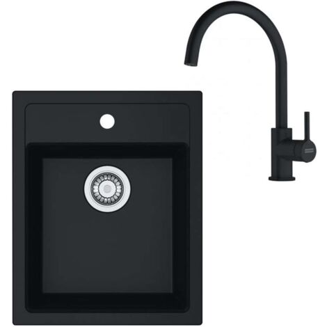 Franke Colonnes - Set de cuisine T121Č,évier en tectonite SID 610-40 + robinet FN 6018.901, noir / noir mat 143.0687.336