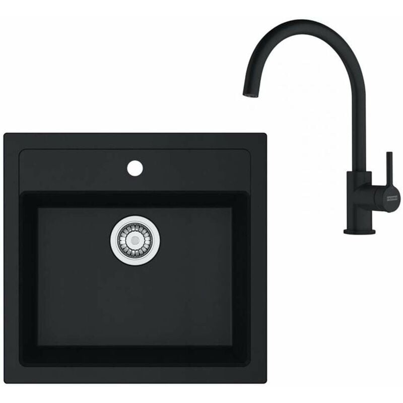 Franke Colonnes - Set de cuisine T122Č,évier en tectonite SID 610 + robinet FN 6018.901, noir / noir mat 143.0687.310