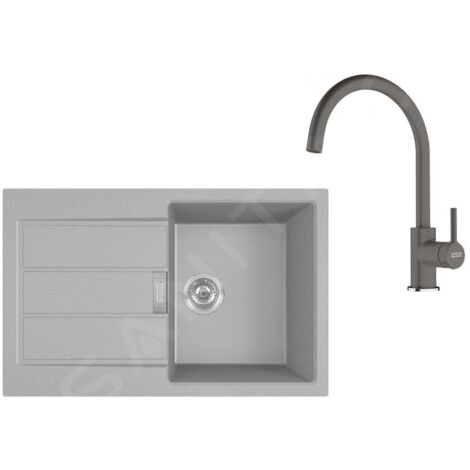 Franke Colonnes - Set de cuisine T123Š, évier en tectonite STG 611-78 + robinet FC6018.084, gris / gris pierre 143.0687.397