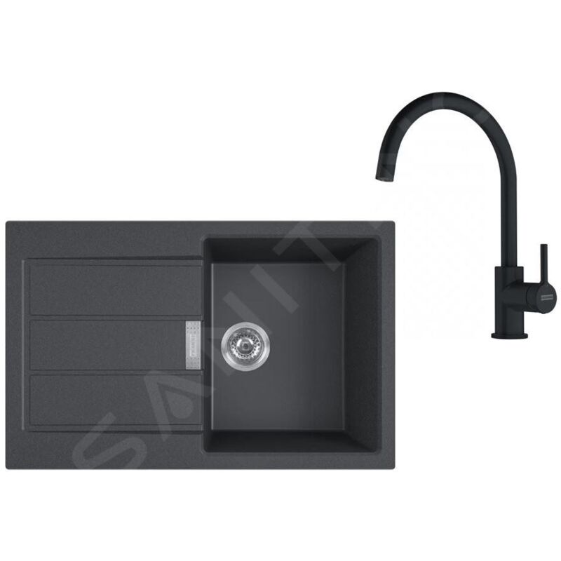 Franke Colonnes - Set de cuisine T123Č,évier en tectonite SID 611-78 + robinet FN 6018.901, noir / noir mat 143.0687.352