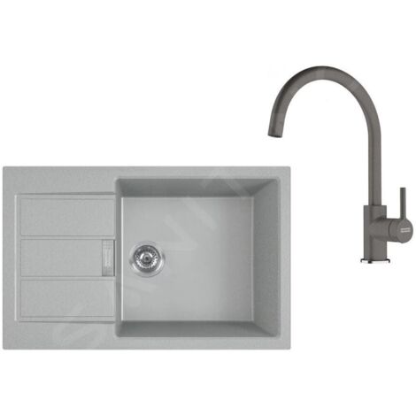 Franke Colonnes - Set de cuisine T124Š, évier en tectonite S2D 611-78 XL et robinet FP 6018.084, gris / gris pierre 143.0687.403