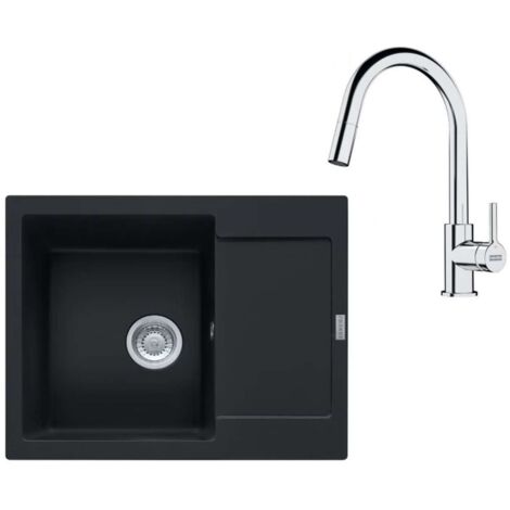 Franke Conjuntos de cocina - Conjunto de cocina G256MČ, fregadero de fragranite MRG 611-62 + grifo FS 3229.031, negro mate/cromo 114.0700.711