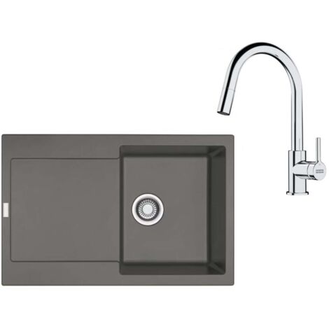 Franke Conjuntos de cocina - Conjunto de cocina G258ŠK, fregadero de fragranite MRG 611, + grifo FS 3230.031, piedra gris/cromo 114.0700.719