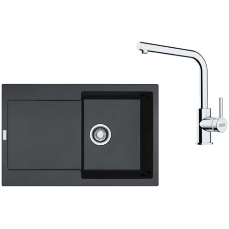 Franke Conjuntos de cocina - Conjunto de cocina G259O, fregadero de fragranite MRG 611, ónix + grifo FS 3230.031, ónix/cromo 114.0700.721