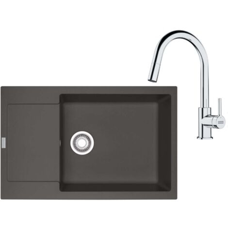Franke Conjuntos de cocina - Conjunto de cocina G260ŠB, fregadero de fragranite MRG 611-78 BB  + grifo FS 3229.031, piedra gris/cromo 114.0720.187