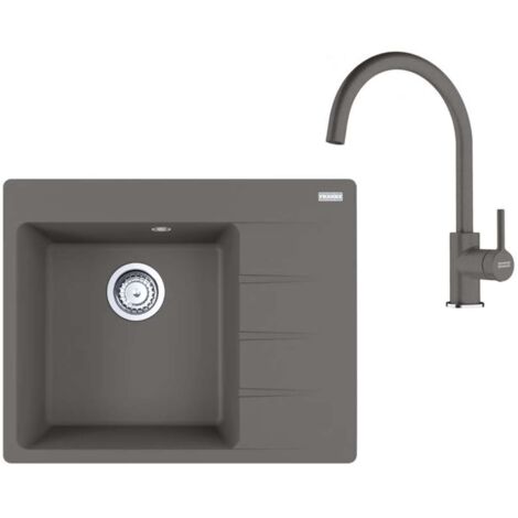 Franke Conjuntos de cocina - Conjunto de cocina G270ŠK, fregadero de fragranite CNG 611-62 TL/2 + grifo FC 6018.084, piedra gris 114.0700.772