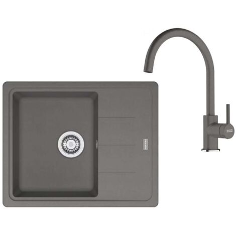 Franke Conjuntos de cocina - Conjunto de cocina G278ŠK, fregadero de fragranite BFG 611-62 + grifo FC 6018.084, piedra gris 114.0700.804