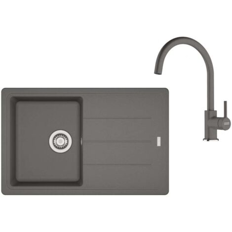 Franke Conjuntos de cocina - Conjunto de cocina G279ŠK, fregadero de fragranite BFG 611-78 + grifo FC 6018.084, piedra gris 114.0700.809