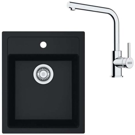 Franke Conjuntos de cocina - Conjunto de cocina T113Č, fregadero de tectonite SID 610-40 + grifo FS 3230.031, negro/cromo 143.0687.332