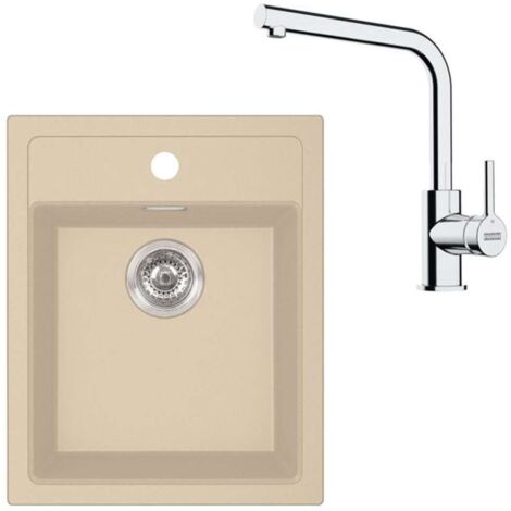 Franke Conjuntos de cocina - Conjunto de cocina T113BE, fregadero de tectonite SID 610-40 + grifo FS 3230.031, Beige/cromo 143.0687.383