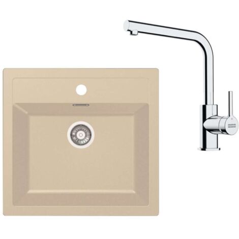 Franke Conjuntos de cocina - Conjunto de cocina T114BE, fregadero de tectonite SID 610+ grifo FS 3230.031, Beige/cromo 143.0687.389