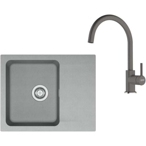 Franke Conjuntos de cocina - Conjunto de cocina T118Š, fregadero de tectonite OID 611-62, gris + grifo FC 6018.084, gris/piedra gris 143.0687.373