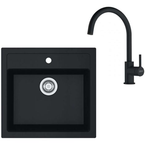 Franke Conjuntos de cocina - Conjunto de cocina T122Č, fregadero de tectonite SID 610, + grifo FC 6018.901, Negro/negro mate 143.0687.310